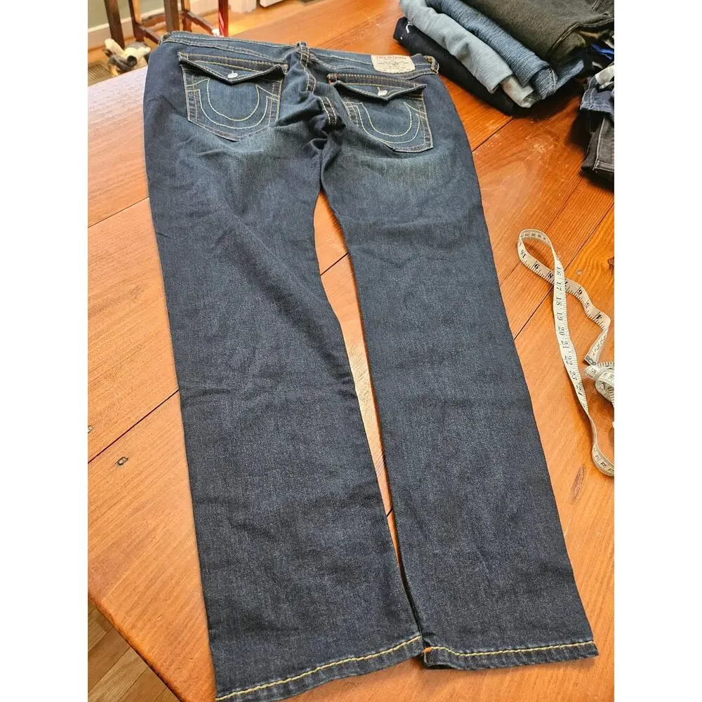 True Religion Rocco Relaxed Skinny Jeans Men 42 Dark Wash Flap Pocket Stretch